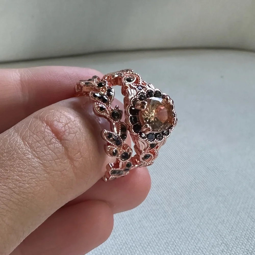 🤍 NEW Exclusive Rose Gold Double Ring with Black & Rose Sapphires